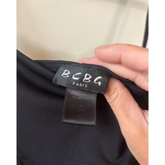 BCBG Paris Women’s Black Cowl Neck Slip Empire Waist Spaghetti Strap Midi Dress - Picture 3 of 5